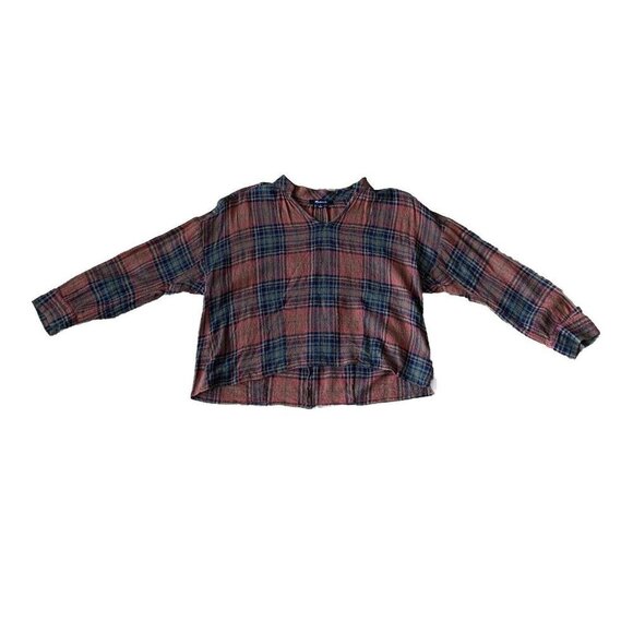Madewell Tops - Madewell Womens Small Blouse Top Brown Rust Plaid Rayon Wool Blend Long Sleeves
